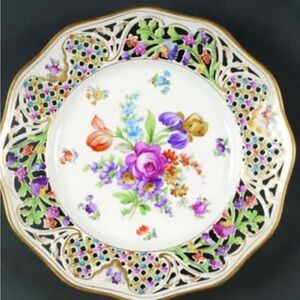 Schumann Bavaria Chateau Floral Gilded Reticulated Collector‎ Plate Vintage